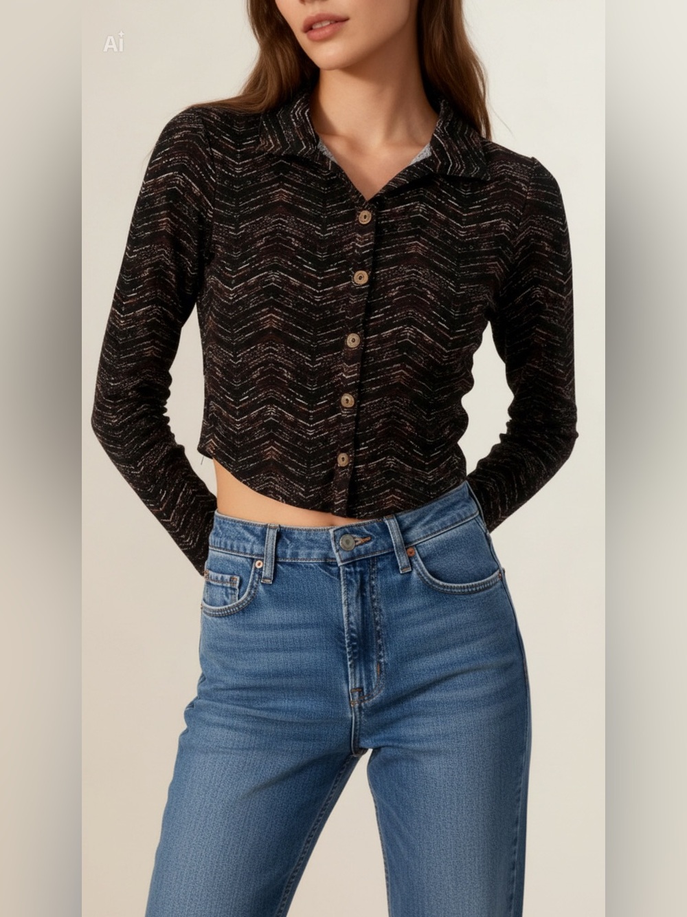 Crop Top with Metallic Chevron Accents Size M